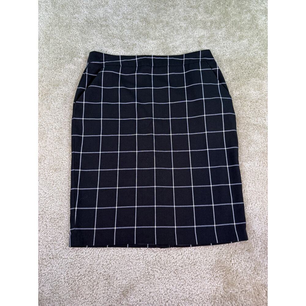Kennar Skirt A Line Women's Size 8 Black Windowpane Slit Mini Office C931